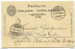 5 - 4 - Entier Postal Avec Cachets Ambulant Et St Gallen - Cachet Linéaire Wil 1907 - Ganzsachen