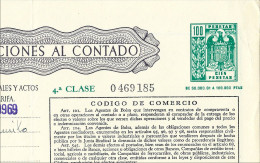 Póliza De OPERACIONES AL CONTADO—Timbre 4a Clase 100 Ptas—Timbrología—Entero Fiscal 1969 - Steuermarken