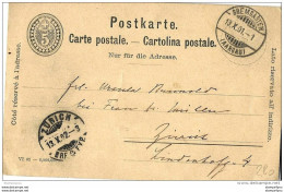 45 - 58 - Entier Postal Avec Cachets à Date De Bremgarten Et Zürich 1901 - Postwaardestukken