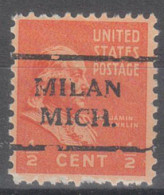 USA Precancel Vorausentwertungen Preo Locals Michigan, Milan 708 - Voorafgestempeld