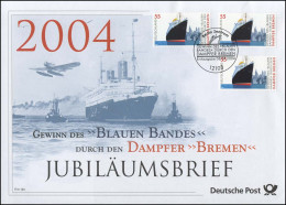 2412 Dampfer Bremen - Gewinner Des Blauen Bandes 2004 - Jubiläumsbrief - Otros & Sin Clasificación
