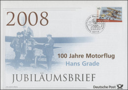 2698 Hans Grade & 100 Jahre Motorflug 2008 - Jubiläumsbrief - Andere & Zonder Classificatie
