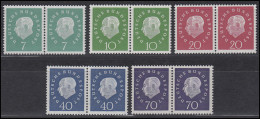 302-306 Heuss 5 Werte, Waagerechte Paare, Kompletter Satz Postfrisch ** - Unused Stamps