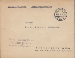 Reichsdienstsache Reichsamt Des Innern Brief BERLIN 30.1.1918 Nach Dettweiler - Other & Unclassified