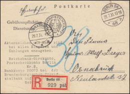 Gebührenpflichtige Dienstsache Reichspatentamt BERLIN 28.7.1931 Als R-Postkarte - Explorers