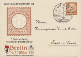 PP 122 Philatelistentag Brustschildmarke SSt BERLIN Briefmarkenausstellung 1940 - Briefmarkenausstellungen