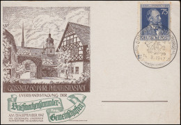 964a Stephan Schmuck-Postkarte 60 Jahre Philatelistenstadt SSt GÖSSNITZ 14.9.47 - Briefmarkenausstellungen