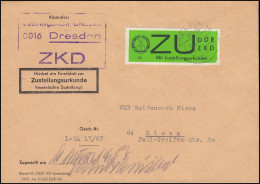 Dienst E 2y Zustellungsurkunde EF ZKD-Brief DRESDEN 9.3.67, Geprüft GERHARDT BPP - Storia Postale