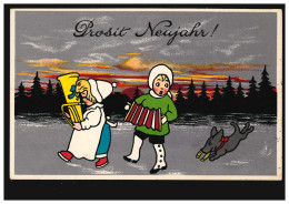 Ansichtskarte Neujahr Kinder Tuba Ziehharmonika Hufeisen, WILLICH 31.12.14 - Nieuwjaar