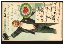 Ansichtskarte Vornamen: Karl, Mann Gratuliert Mit Blumen, BERLIN 39 - 10.9.1902 - Firstnames
