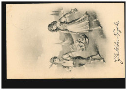 Ansichtskarte Neujahr Mädchen Und Junge Mit Rosenkorb, DARMSTADT 31.12.1910 - Neujahr