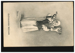 Ansichtskarte Neujahr Mädchen Mit Geschenken Kasper Pferd, Gelaufen 1918 - Nieuwjaar