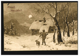 Ansichtskarte Neujahr Winterlandschaft, Jäger Und Hund, MOSSBURG 31.12.1913 - New Year