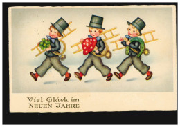 Ansichtskarte Neujahr Kinder Schornsteinfeger Glücksklee Hufeisen, SINGEN 1939 - New Year