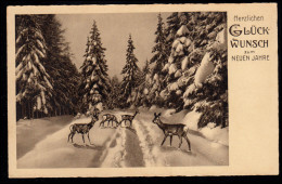 AK Neujahr: Winterlandschaft - Waldweg Mit Rehen, NEUSALZA-SPREMBERG 30.12.1937 - New Year