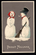 AK Neujahr: Schneefrau Und Schneemann Mit Besen, GANDERSHEIM 31.12.1910 - Nouvel An