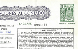 1968 Póliza De OPERACIONES AL CONTADO—Timbre 8a Clase 10 Ptas—Timbrología—Entero Fiscal - Fiscale Zegels