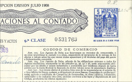 1969 Póliza De OPERACIONES AL CONTADO—Timbre 9a Clase 5 Ptas—Timbrología—Entero Fiscal - Fiscale Zegels