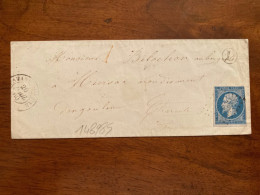 LETTRE TP EMPIRE 20c ND OBL. PC 2975 ST AMANT DE BOIXE (15) + BOITE RURALE L + AMBULANTS PARIS A BORDEAUX + BORDEAUX A P - 1849-1876: Classic Period