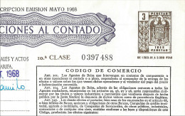 1968 Póliza De OPERACIONES AL CONTADO—Timbre 10a Clase 3 Ptas—Timbrología—Entero Fiscal - Fiscaux