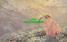 R618626 Woman. Field Of Flowers. Mountains. Painting. Serie 1001 5. Selectio. 19 - Welt