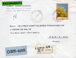 Italia (1969) - 180 Lire "Flora" Isolato Su Raccomandata In Tariffa Ridotta Per La Francia - 1961-70: Marcophilie