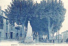 *CPA - 34 - GIGNAC - Promenade Du Rivelin - Statue Du Général Claparède - Animée - Gignac