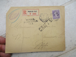 RECOMMANDE RECETTE AUXILIAIRE CACHET HEXAGONAL CERCLE INTERIEUR PARIS 16 RUE SAINT AUGUSTIN - 1877-1920: Période Semi Moderne