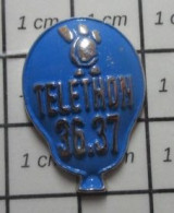 1718B Pin's Pins / Beau Et Rare / INFORMATIQUE / MINITEL 36.37 TELETHON BALLON DE BAUDRUCHE Version Bleue - Informatica