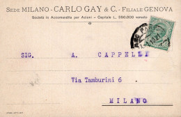 Regno D'Italia (1913) - Ditta Carlo Gay - Cartolina Da Genova Per Milano - Poststempel