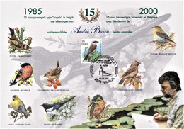 A5 Souvenirkaart "15 Jaar S.P.A.B." Met Speciale Stempel A. Buzin 19.08.2000 + Handtekening A. Buzin & W. Van Dijck - 1985-.. Pájaros (Buzin)