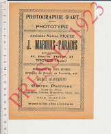 Publicité1923 Marquis-Paradis Piquée Photographie D'Art Troyes Histoire Vraie Sculpteur Barye Et Ziem Sculptures Animaux - Sin Clasificación