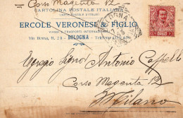 Regno D'Italia (1905) - Ditta Ercole Veronesi E Figlio - Cartolina Da Bologna Per Milano - Marcofilie