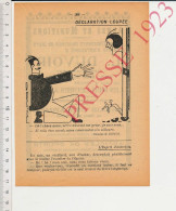 Publicité 1923 Duvoir Armurier 127 Rue Emile Zola Troyes + Humour Gem'm Caver Son Vin Homme Saoul Déclaration Amour - Unclassified