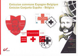 18-48 4380  EC CS HK BK 4380 FDC Emission Commune Belgique Espagne  Carte Souvenir  Croix Rouge 150 Ans Henri Dunant  28 - Cartes Souvenir – Emissions Communes [HK]