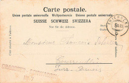 Suisse Franchise Militaire Dragoner Schwadron N°7 Militaria Sur Cpa De L'eglise De Thierrens - Marcofilie