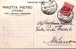 Regno D'Italia (1913) - Ditta Pirrotta Pietro - Cartolina Da Crema Per Milano - Poststempel
