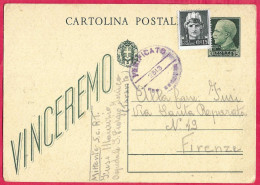 INTERO CARTOLINA POSTALE VINCEREMO C. 15+ C.15 - TIMBRO CENSURA - NON TIMBRATA - Poststempel