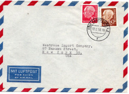 78248 - Bund - 1958 - 60Pfg Heuss II MiF A LpBf KAUFBEUREN -> New York, NY (USA) - Lettres & Documents