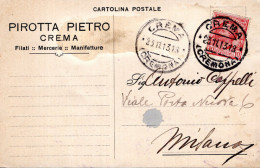 Regno D'Italia (1913) - Ditta Pirrotta Pietro - Cartolina Da Crema Per Milano - Marcophilia