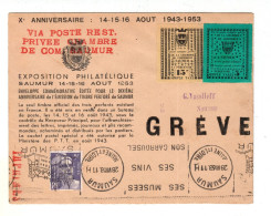 FRANCE  GREVE DE SAUMUR 1953  LETTRE AVEC TIMBRE ET UN ESSAI DE COULEUR  TB - Documentos