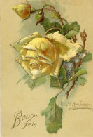 Cpa Fantaisie - En Relief - Bonne Fête - Rose - 1906 Beaucourt 90 - Other & Unclassified
