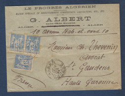 3 15c Sage Sur Enveloppe D' Alger - 1876-1898 Sage (Type II)