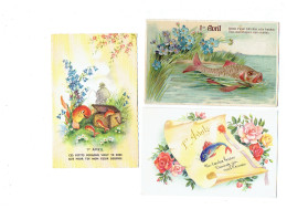 Lot 3 Cpa - 1er Avril - Illustration Poisson Fleurs Myosotis Pêcheur Parchemin - April Fool's Day