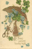 Cpa Fantaisie - En Relief - Fleurs Ombrelle - 1904 Beaucourt 90 - 1er Avril - Poisson D'avril
