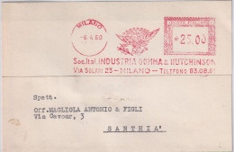 1960 CARTOLINA Con Affrancatura Meccanica Rossa EMA  Industria Gomma Hutchinson Milano - Poststempel