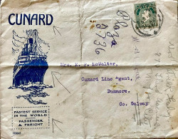 IRELAND 1922, COVER USED, XOVERTISING 'CUNARD ATLANTIC HOLDAYS SHIP ILLUSTRATE  FASTEST SERVICE IN THE WORLD PASSENGER & - Brieven En Documenten