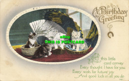 R617958 A Birthday Greeting. Kittens. Cats. Ladies Fan. W. And K. Series No. 337 - World