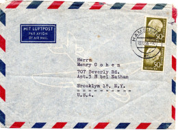 78262 - Bund - 1956 - 2@50Pfg Heuss II A LpBf HAMBURG -> New York, NY (USA) - Lettres & Documents