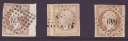 FRANCE 1853-1860 LOT Three Stamps 10 C  YT N°13 Canceled - 1853-1860 Napoléon III